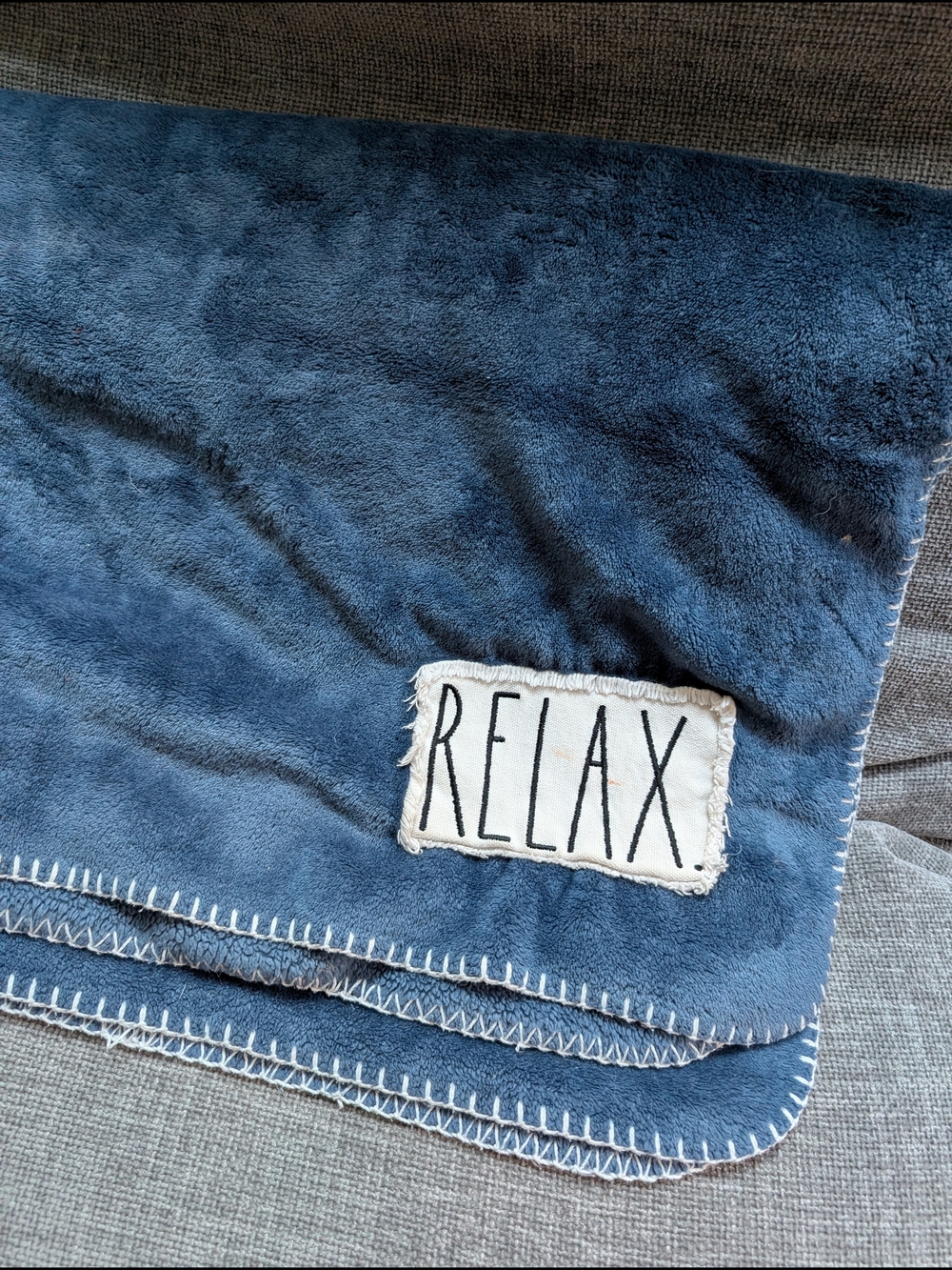 Rae Dunn Blue 'RELAX' Plush Throw Blanket
